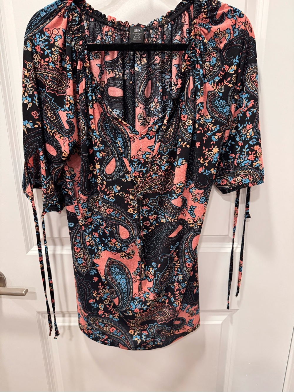 Paisley Tunic in Coral, Black & Blue